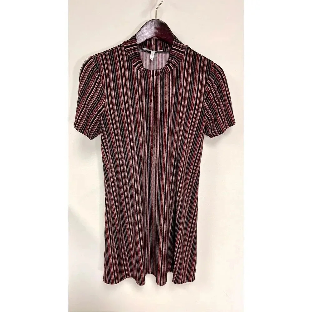 BCBGenaration Womens Multi-Color Striped Short-Sleeve Slip‎ Mini Dress Medium